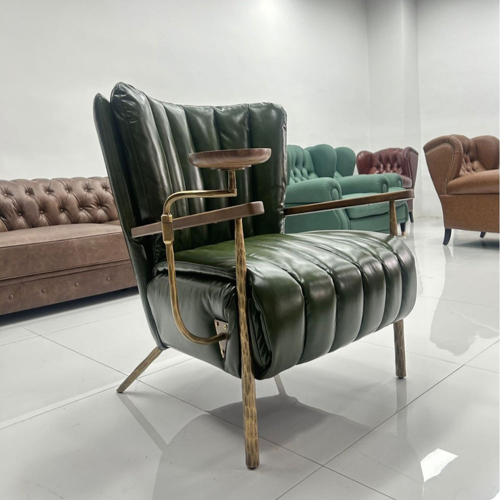 Cigar chair popular cigar chair, not tired after sitting for a long time, coffee chair, solid wood armrests with tray, leather sofa chair, american style