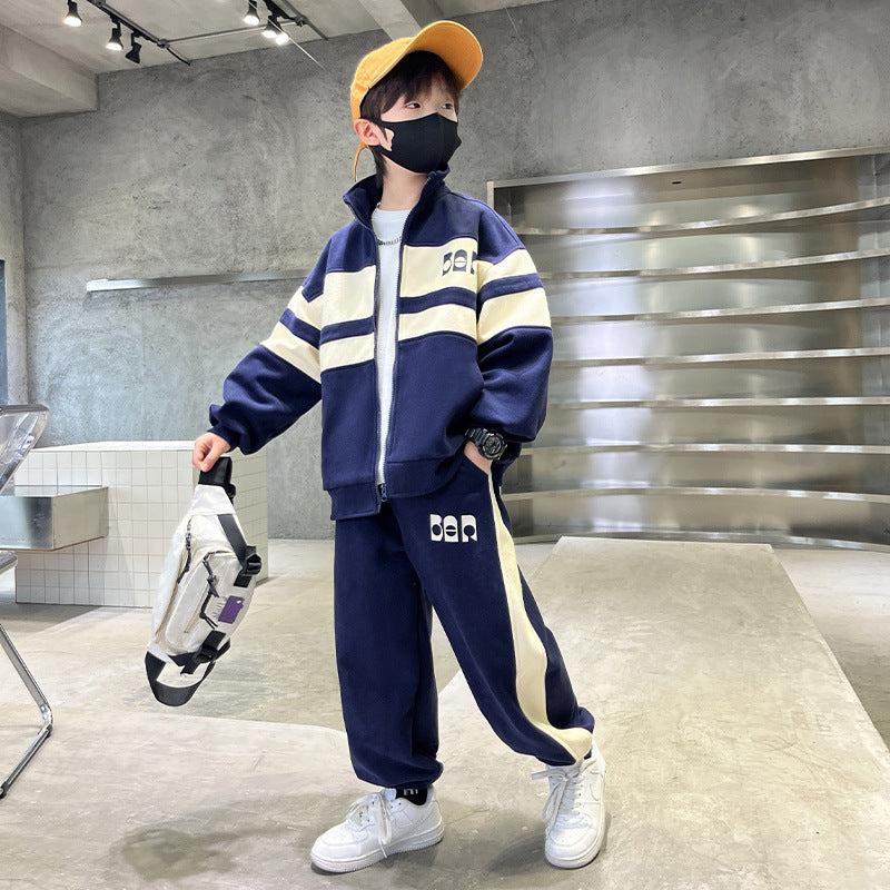 Boys' spring/autumn outfit  new collection: trendy two-piece hoodie set for older kids - street style long sleeve tracksuit
