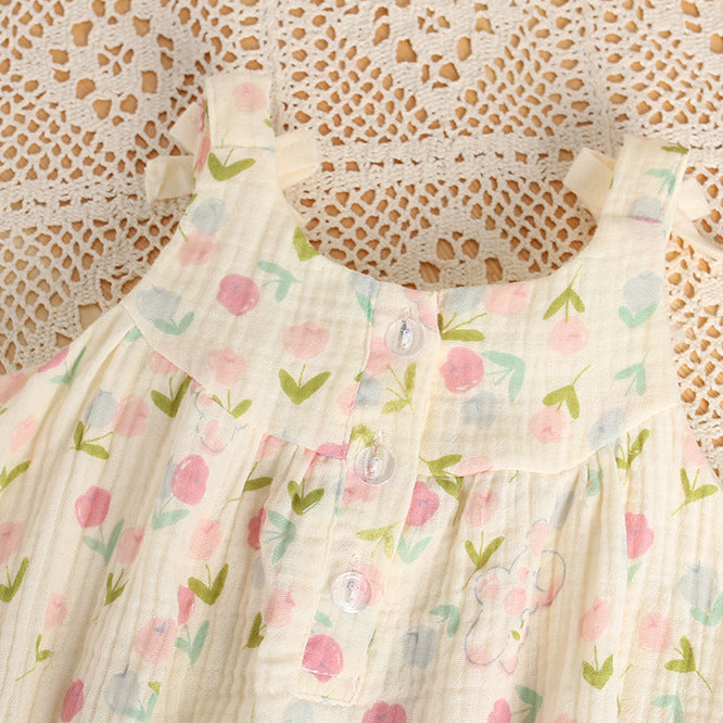 Baby clothes summer clothes newborn baby girl one-piece full moon 100 days ha shirt suspender ha shirt romper thin summer