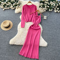 Feminine eleganttwo-piece set autumn classy waist suspender knittingdress+long sleevescardiganoutwear