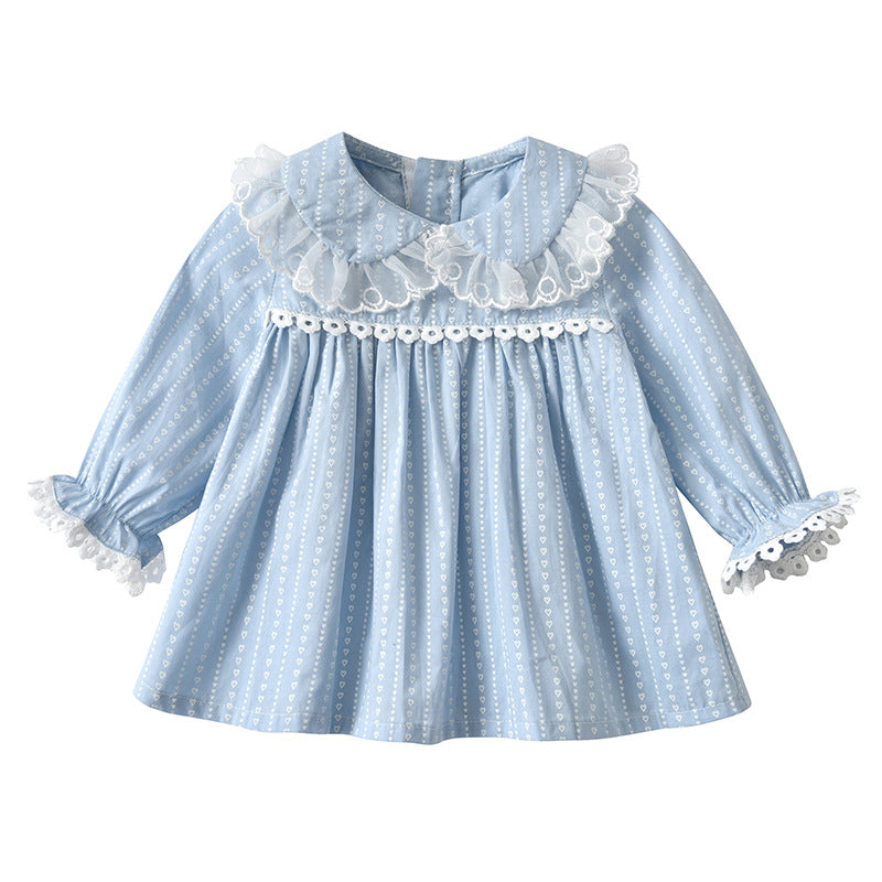 Kids' korean style spring/autumn outfit: girls' long-sleeved pure cotton blue top and pants set - new  collection for toddlers