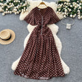 French-style embellished v-neck flared sleeve bodycon dress - women's 2025 summer slimming chic polka dot chiffon maxi dress