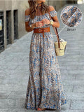 Amazon fashionexportprintingone shoulder princess sleeve high waistsense of designa-linedressfemaleelegantwork clothing