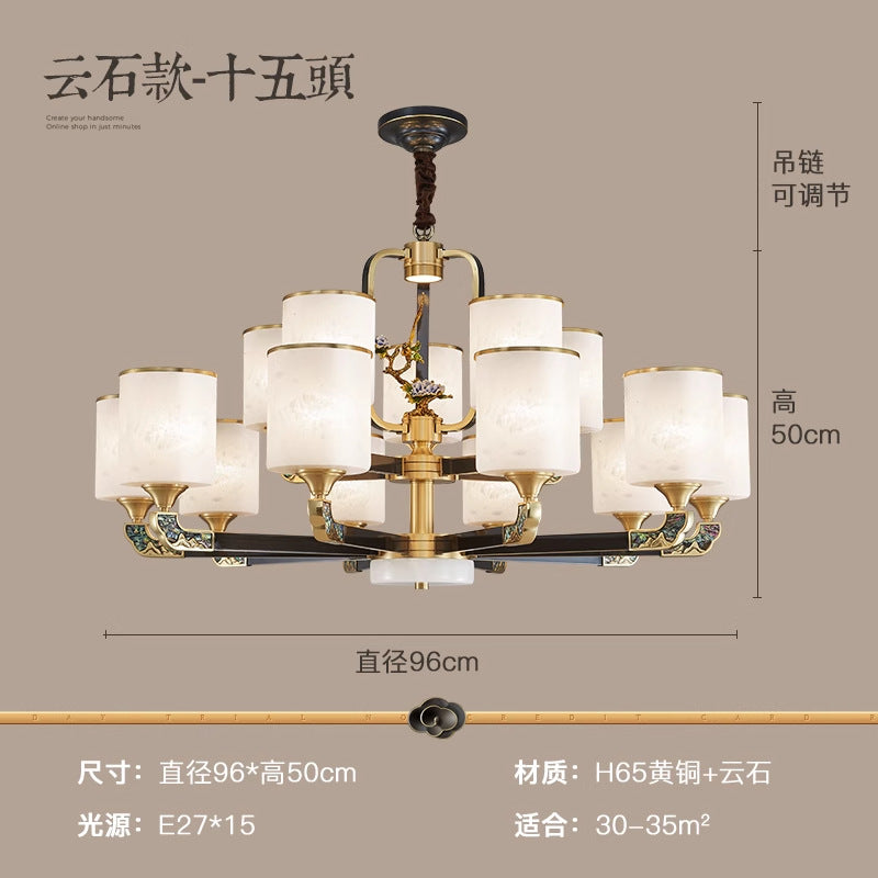 [All copper + Spanish marble] New Chinese chandelier 2024 new high-end Chinese style home living room lamp