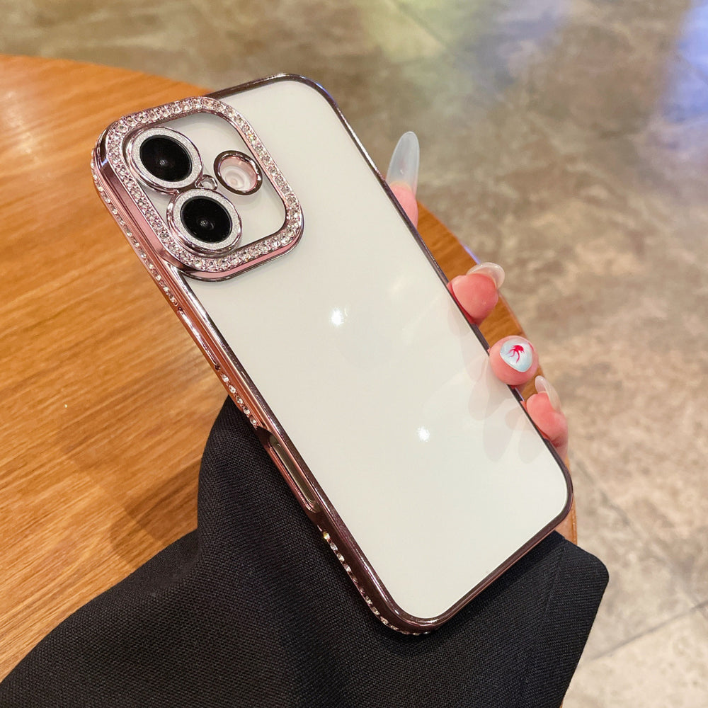 Suitable for apple 17 transparent mobile phone case 16 glitter lens film rhinestone frame iphone 15 soft case protective cover 11