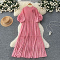 Miya pleated dress women's autumn  new high-end fashion 3d floral lantern sleeve loose maxi dress