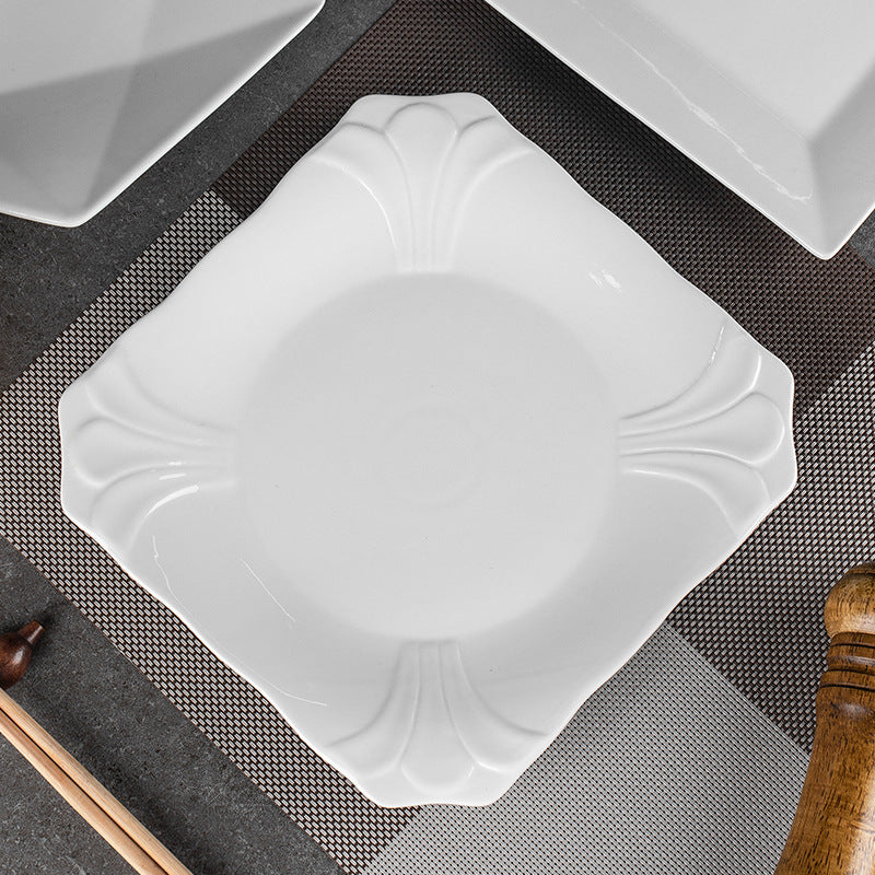 High-end ceramic pure cabbage plate, special-shaped asymmetrical cold dish plate, stir-fry plate, tableware for restaurants and hotels