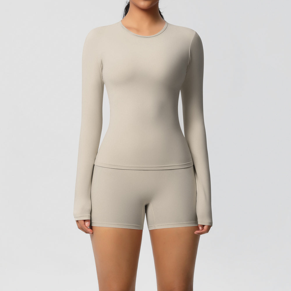 New arrival cross-border pure color double-sided brushed tight long yoga suit sports running fitness suit two-piece set for women