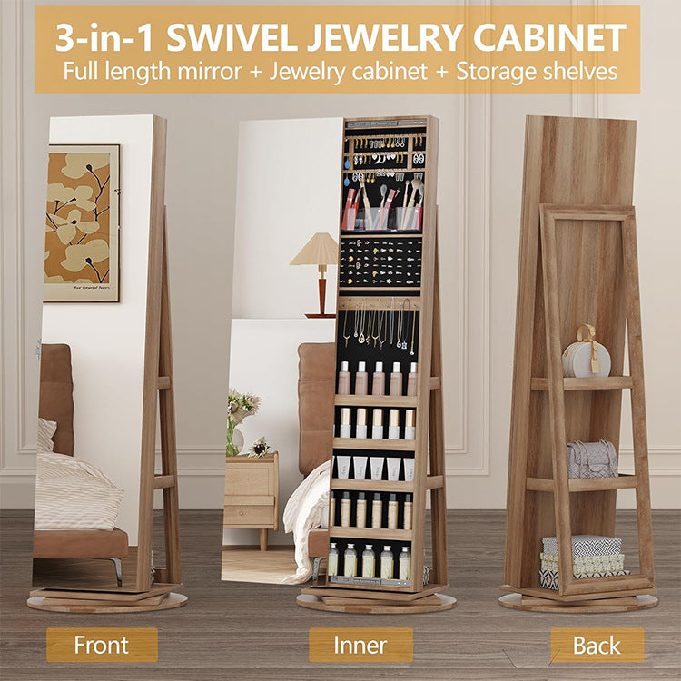 Solid wood full-body mirror custom household movable rotating coat rack integrated floor-to-ceiling full-length mirror cabinet cosmetic storage