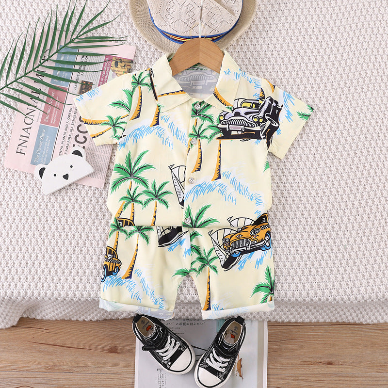 cross-border summer kids' outfit: hawaiian beachwear set for boys (0-4 years) - two-piece shirt set for travel