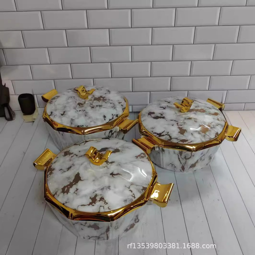 Hot selling food warmer container 3pcsexport open mirror octagonal thermal lunch box 2l-2.5l-3l