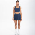 Cloud-feel quick-dry breathable anti-exposure undershirt tennis pleated skirt sports bra set for women's running, fitness, and yoga