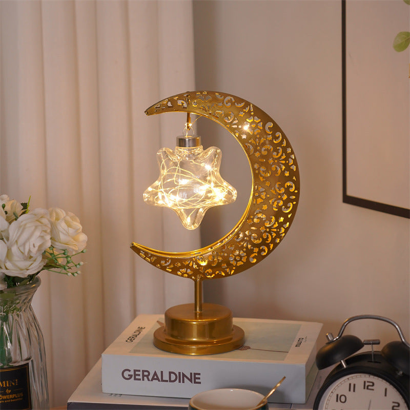 Cross-border LED wrought iron star moon round ball night light festival decoration bedroom table lamp atmosphere modeling light