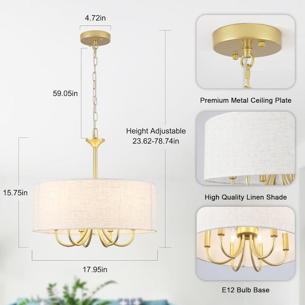 Cross-border modern farmhouse Drum chandelier Gold chandelier Lighting Suitable for dining room Living room Kitchen island