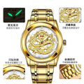 Finzon embossed gold dragon watch - men's waterproof non-mechanical watch with diamond and ruby accents, dragon face, stylish for middle-aged and elderly men