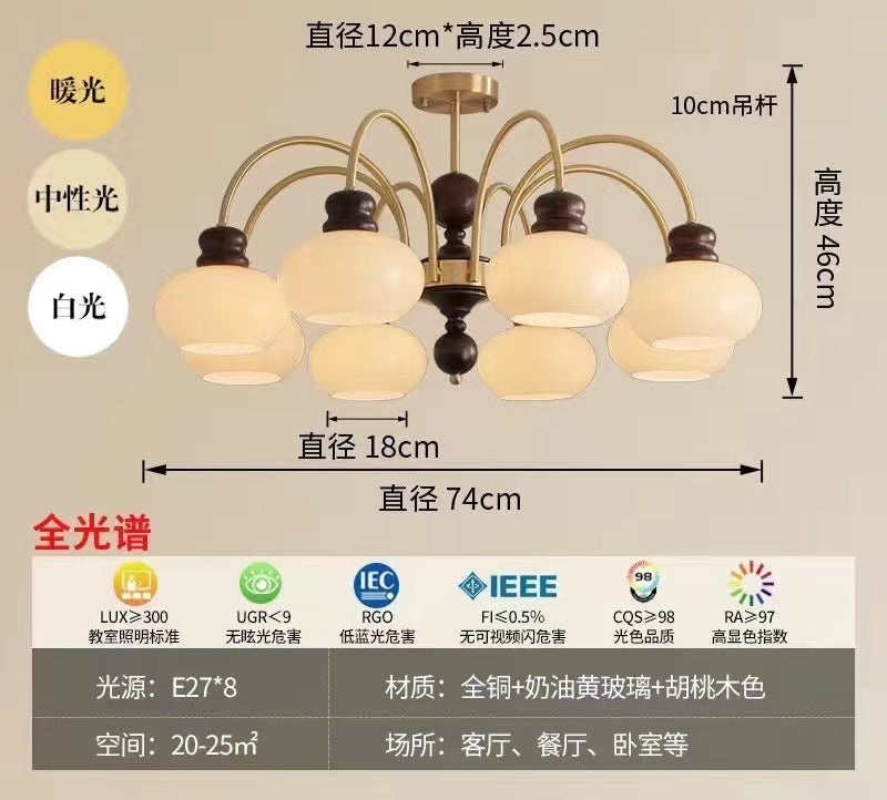 French retro living room main light high-end bedroom room lighting dining room magic bean chandelier new Chinese all-copper chandelier