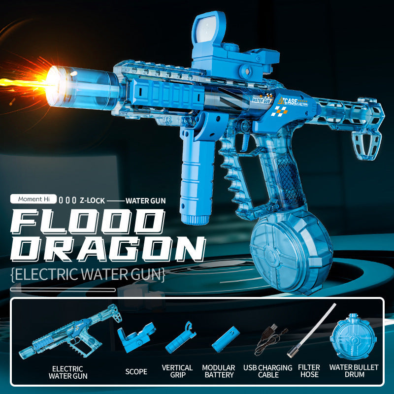 new product jiaolong electric water gun, flash light, high-speed continuous fire, linked reloading, outdoor children's water toys
