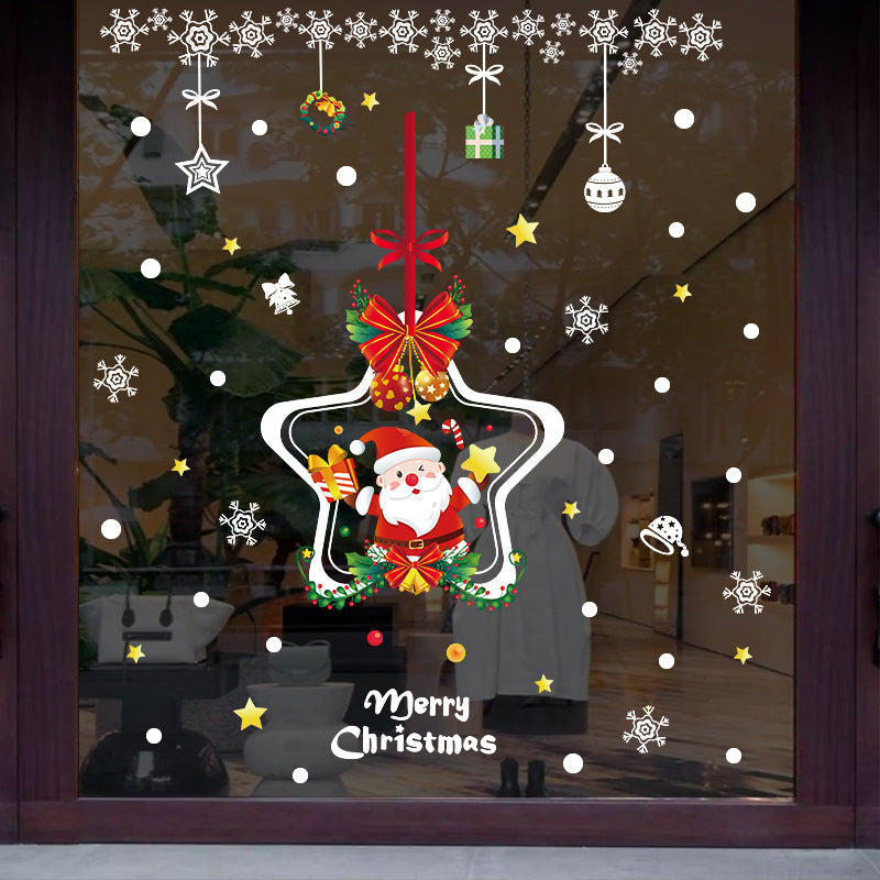Christmas decoration glass door sticker shop window arrangement Santa Claus snowflake star hanging ring glue-free static sticker