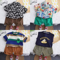 Boys' short-sleeve summer outfit set -  new korean style kids' shirt, stylish baby summer fashion two-piece set