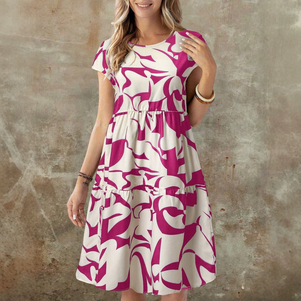 Women's geometric print short sleeve crew neck casual mini dress - spring/summer collection