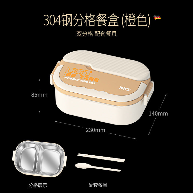 304 stainless steel thermal insulation lunch box Office workers can microwave oven heating large-capacity lunch box student grid bento box