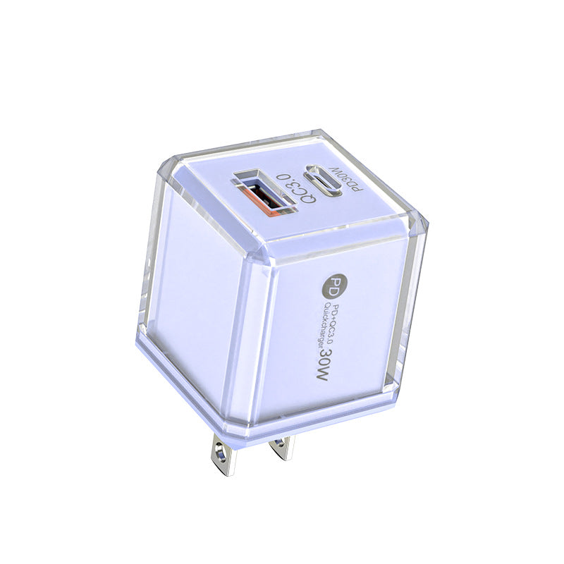 Big ice cube a+c macaron european, american and british mobile phone fast charging head qc3.0+pd20w dual-port cross-border supply