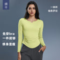 Women's v-neck stretch slim-fit yoga top for autumn - includes bra pads, long sleeve fitness t-shirt d25175