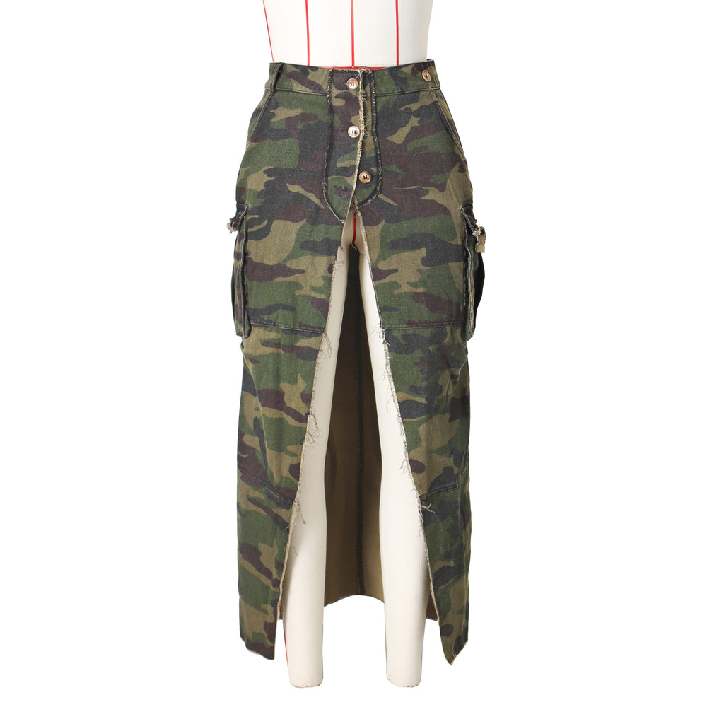 e-commerce  hot-selling european and american women's clothing fashion personalized camouflage washed pocket slit tassel skirt