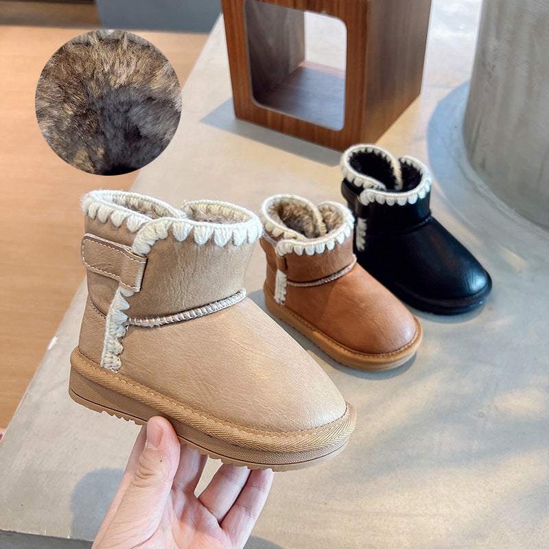 Children's snow boots girls non-slip waterproof winter thickened velvet warm short boots children's cotton shoes boys' cotton shoes