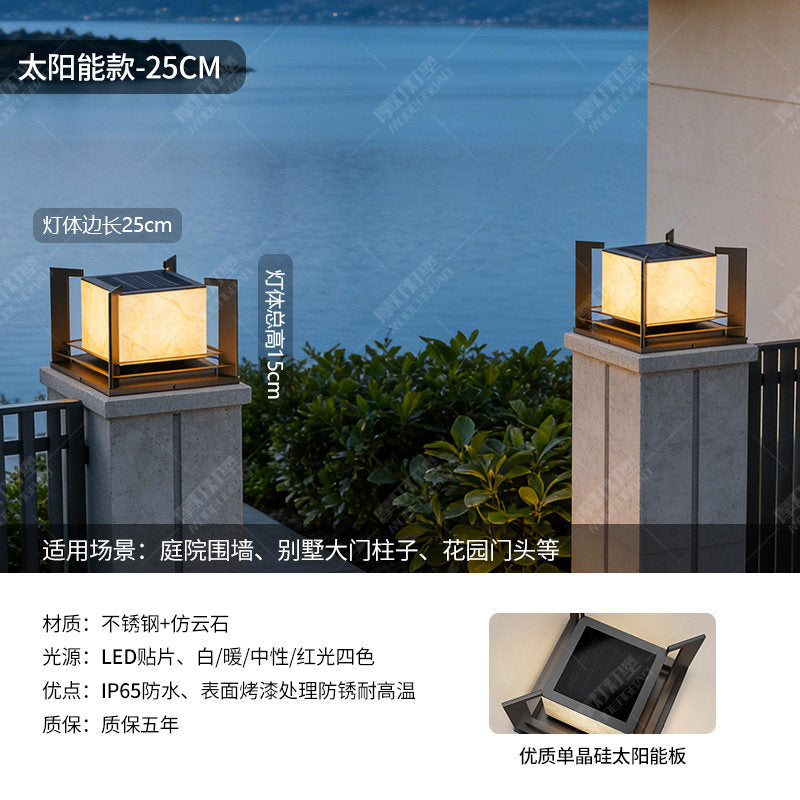Solar powered pillar lights for villas, entryway doors, premium marble waterproof column lights, diy home construction wall post lights