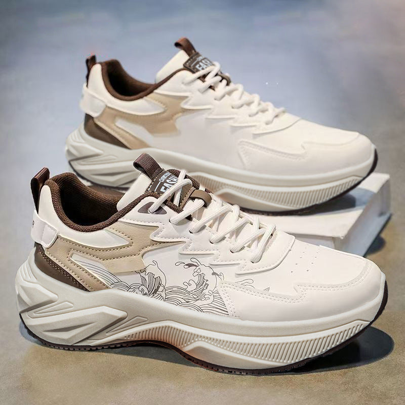 Men's athletic shoes - 2026 spring collection - leather, waterproof, thick-soled, height-increasing, casual sneakers for students