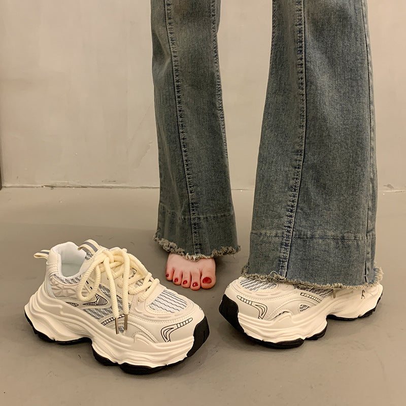 Silver chunky sneakers for women, new spring/summer 2026 collection: platform, height increasing, slimming, lightweight, breathable, versatile casual athletic shoes