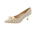 Champagne floral wedding shoes women's stiletto heel 2025 new crystal high heels banquet bridal shoes