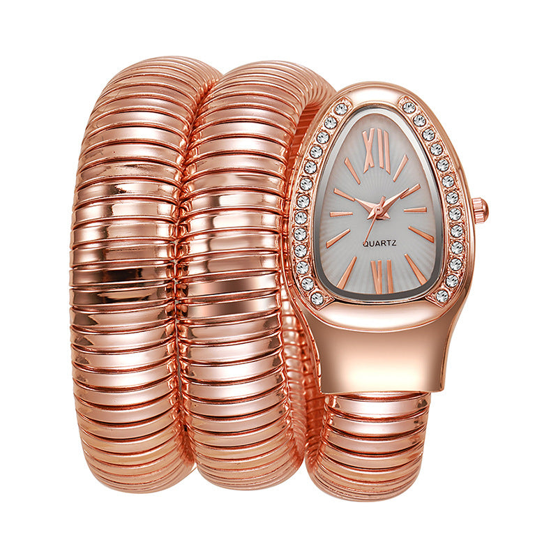 Honghong cross-border snake-shaped watch women's fashion bracelet watch creative hip hop quartz watch stylish bracelet watch wholesale