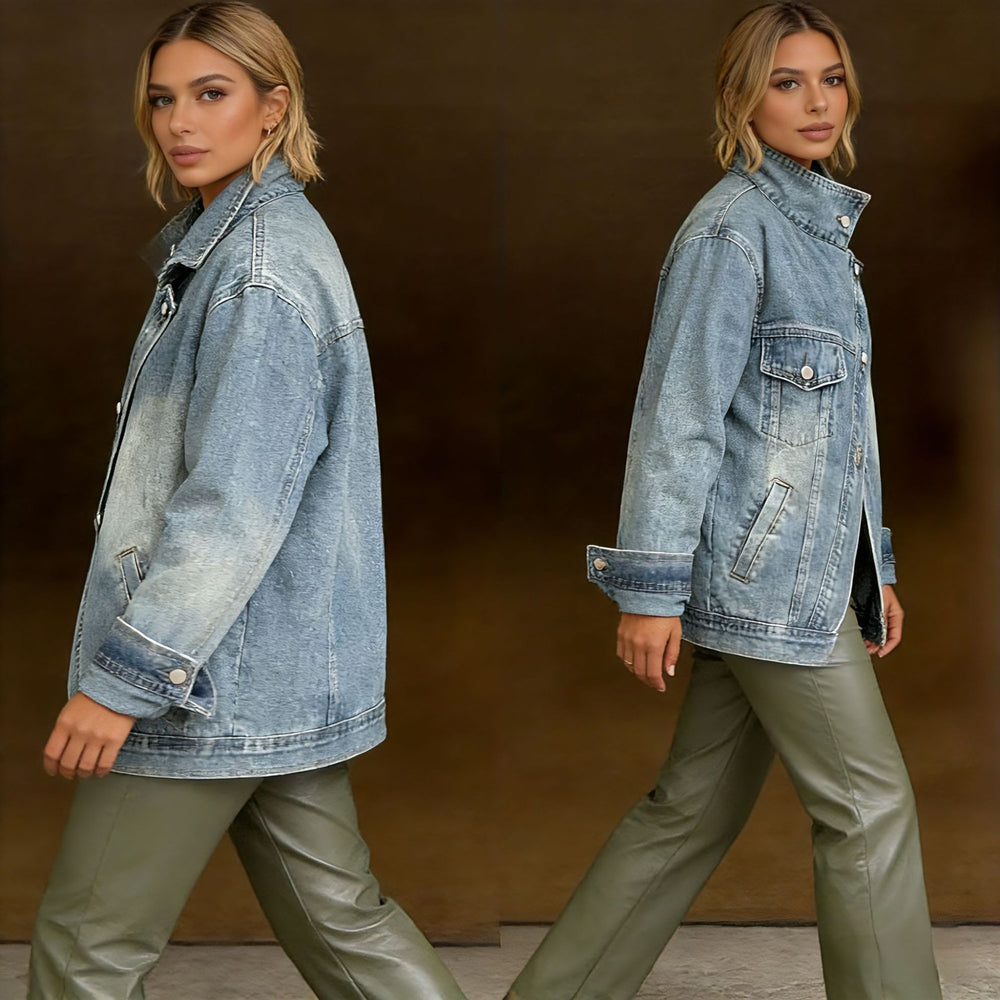 new european and american style cross-border  denim jacket - irregular single pocket design women's oversized top