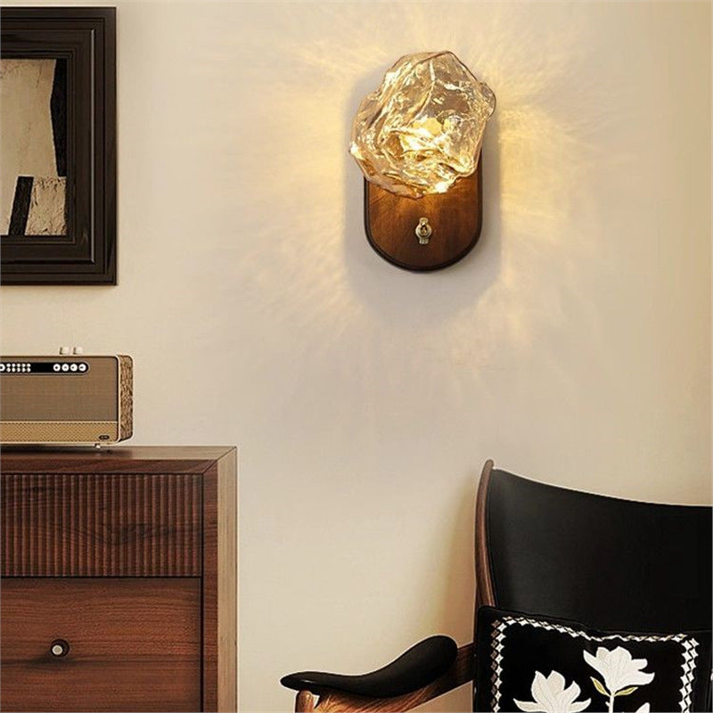 new vintage-inspired bedroom bedside ambient light, ice cube glass wall lamp, retro hallway wall sconce, stairway wall light
