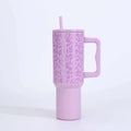 leopard print 40oz stainless steel thermos cup large capacity with handle vacuum straw cup outdoor car cup