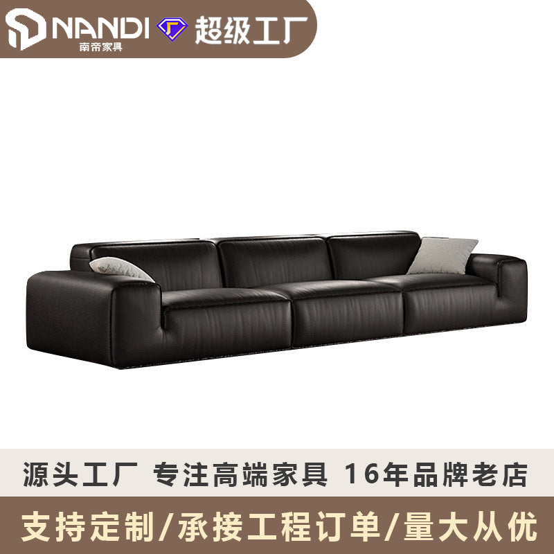 Foshan furniture factory customized xiatu big black cow full genuine leather sofa italian normcore large flat villa sofa