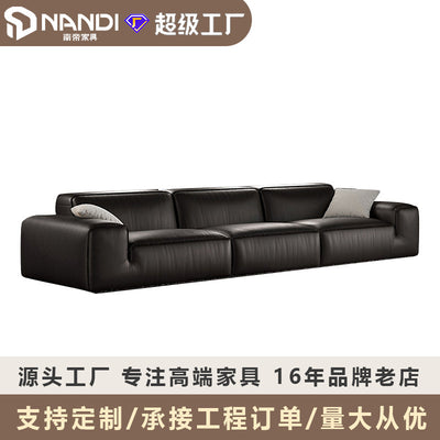 Foshan furniture factory customized xiatu big black cow full genuine leather sofa italian normcore large flat villa sofa