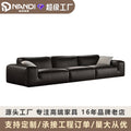 Foshan furniture factory customized xiatu big black cow full genuine leather sofa italian normcore large flat villa sofa