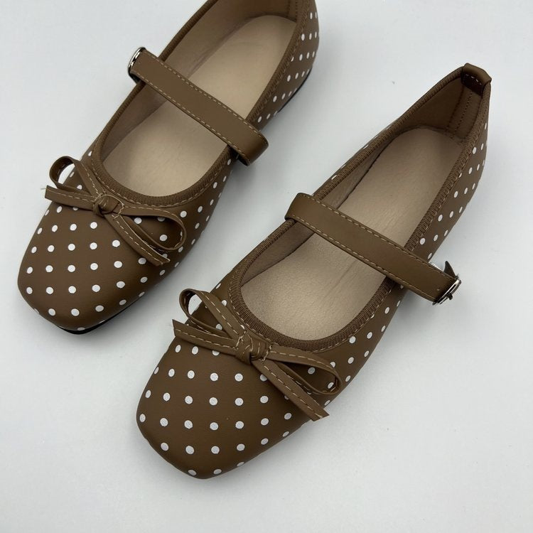 Plus size square toe elegant lace-up mary janes with bow detail - sweet, soft sole, versatile flats