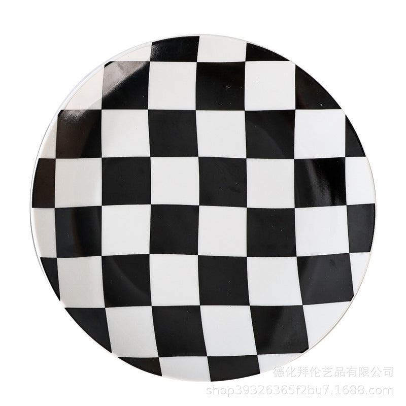 Instagram-worthy creative printed ceramic chessboard pattern dinner plates - stylish dinnerware for restaurants, home use, western cuisine, baking, and plating