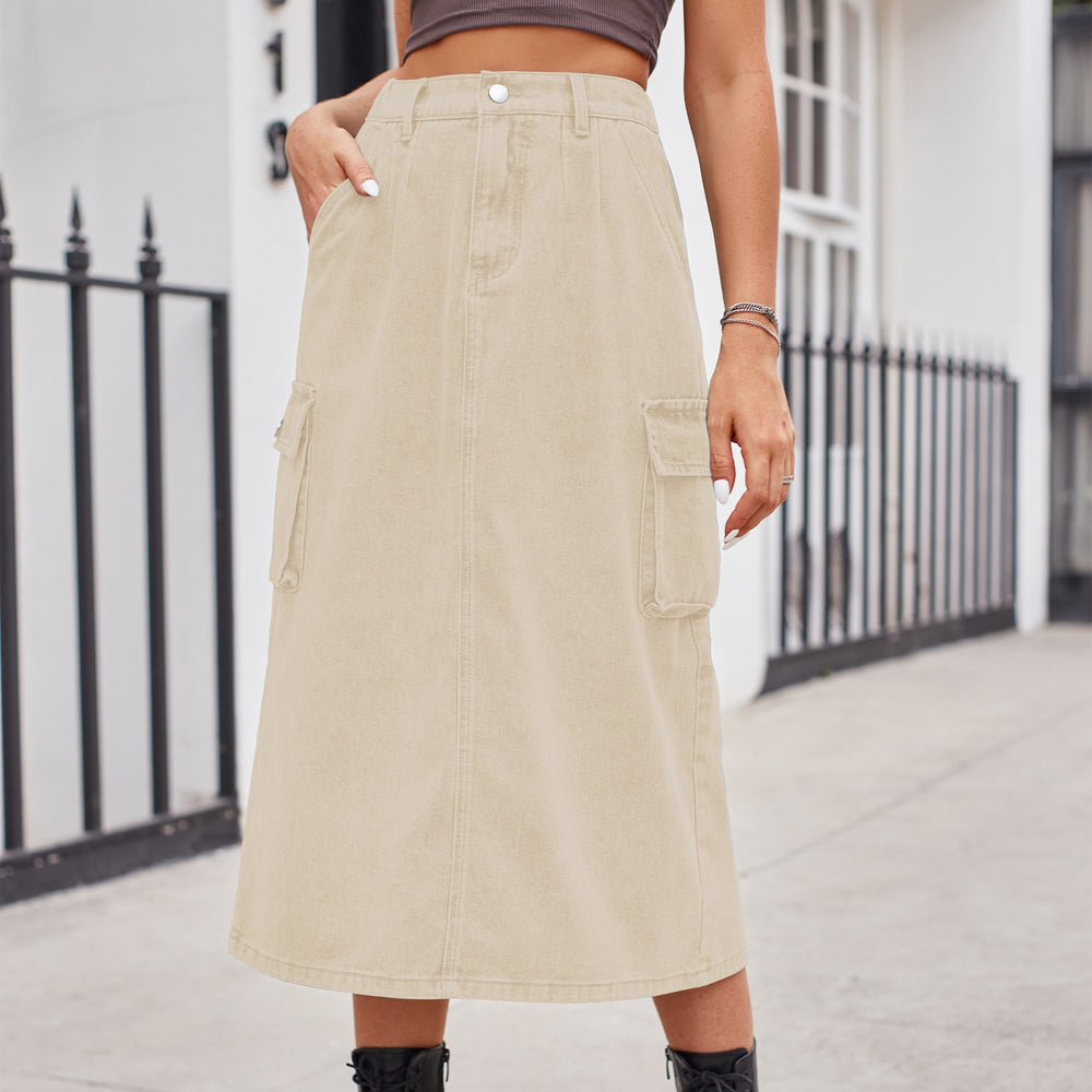 European and american cross-border e-commerce   new versatile slimming workwear washed denim midi skirt for women