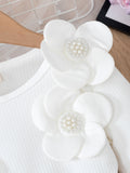 hot-selling girls' 3d floral top and beaded irregular skort two-piece set