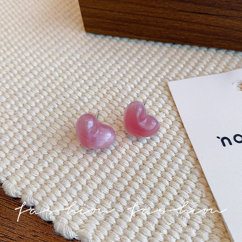 Japanese and korean fresh sweet jelly color stereo heart earrings women's fashion design elegantstylish cat's eye earrings