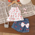 Children's clothing shein cross-border girl suit cherry white suspender top skirt