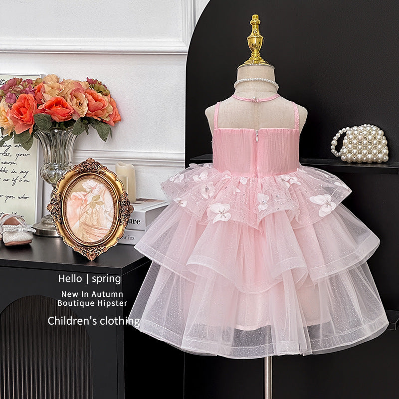 Girls' dress  summer new style chic butterfly embroidery tank dress princess dress