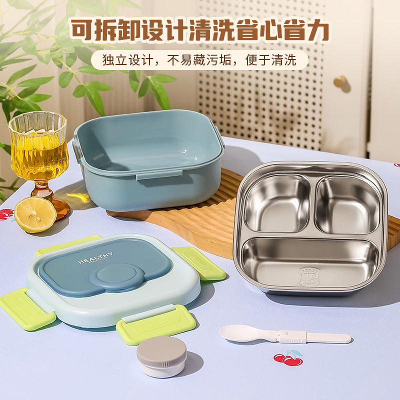 High-style, divided lunch box made with 304 stainless steel. perfect for students and office workers, this bento box is microwave-safe and ready for your packed lunch