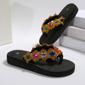 2025 new fashion bohemian rhinestone flip-flops - beach sandals with chunky sole and ethnic design