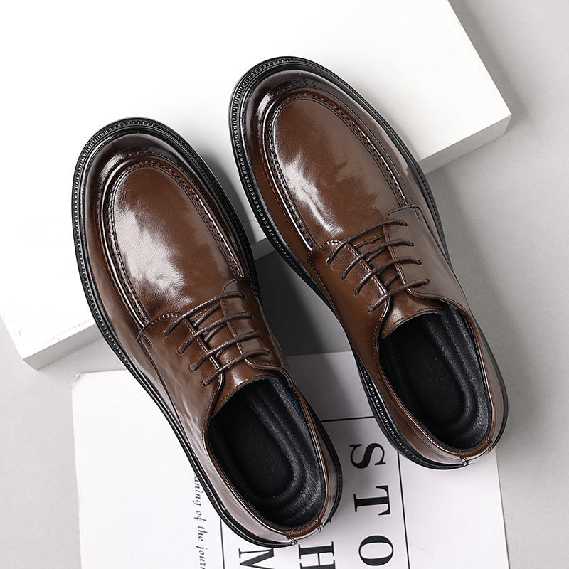 Genuine leather cowhide new autumn business formal leather shoes men's round toe thick sole casual shoes groom wedding soft sole leather shoes